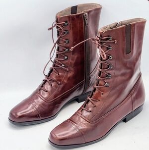 Lorenzo Banfi Leather Lace-up Zip Combat Boots In Cognac Brown Size 38